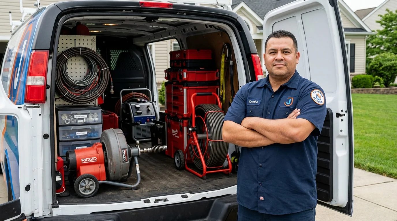 Professional drain cleaning equipment and Johns Plumbing LLC plumber in Mechanicville