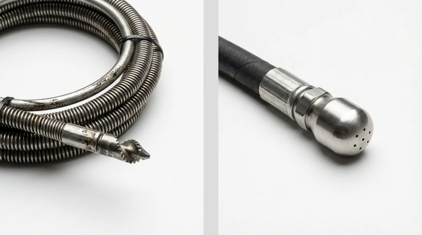 Drain snake cable and hydro jetting nozzle used for drain cleaning in Mechanicville, NY