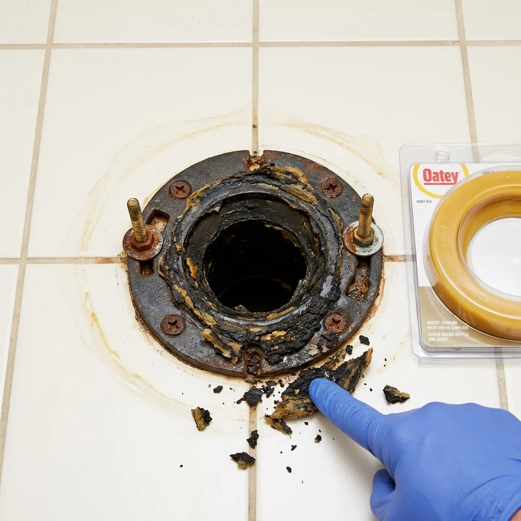 Failed wax ring showing water seepage at the base of a toilet in a Mechanicville, NY home